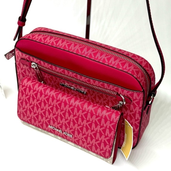 Michael Kors Large EW Crossbody Bag & Matching Trifold Wallet Dark Raspberry - Picture 11 of 15